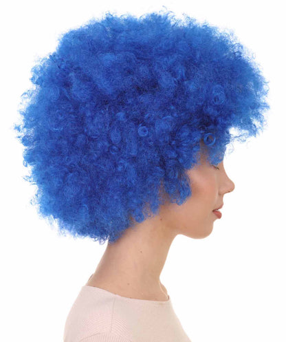 Unisex Blue Afro Clown Wig | Jumbo Curly Halloween Wig | Premium Breathable Capless Cap