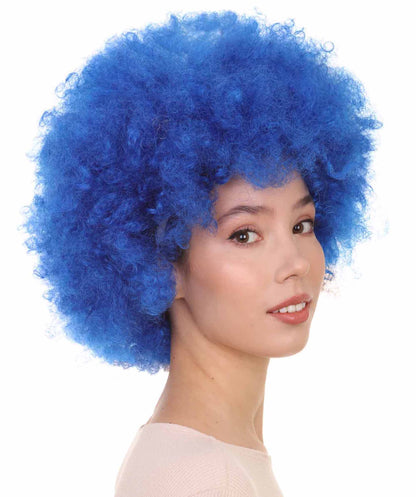 Unisex Blue Afro Clown Wig | Jumbo Curly Halloween Wig | Premium Breathable Capless Cap