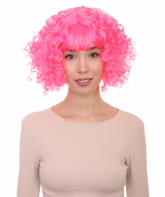 Pink Curly Womens Wig | Party Ready Halloween Wig | Premium Breathable Capless Cap