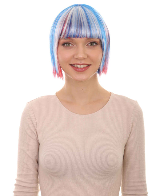 White Red Blue Short Fancy Bob Wig