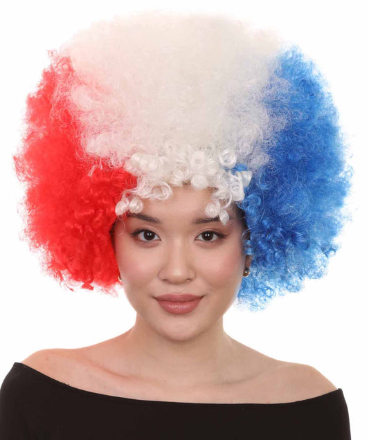France National Flag Afro Wig | National Pride Patriotic Halloween Hair| Premium Breathable Capless Cap