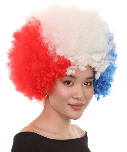 France National Flag Afro Wig | National Pride Patriotic Halloween Hair| Premium Breathable Capless Cap