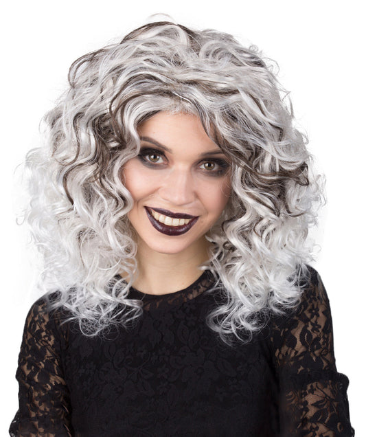 Evil Fashionable Queen | Women's Black and White Color Curly Shoulder Length Trendy Evil Fashionable Queen Wig