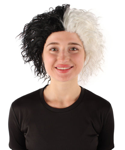 Women’s Black & White Two-toned Curly Wig | Breathable Capless Cap | Flame-retardant Synthetic Fiber