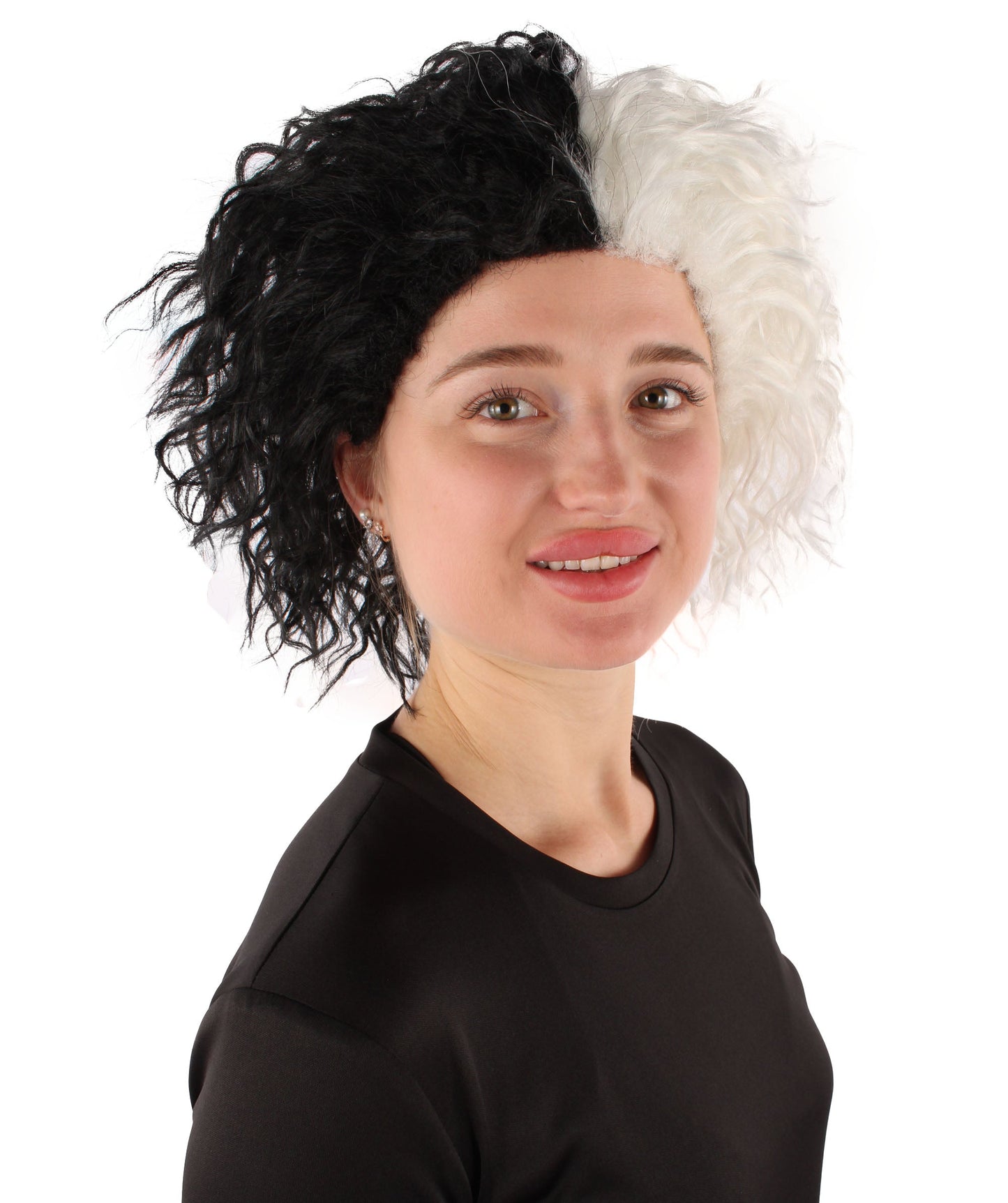 Women’s Black & White Two-toned Curly Wig | Breathable Capless Cap | Flame-retardant Synthetic Fiber