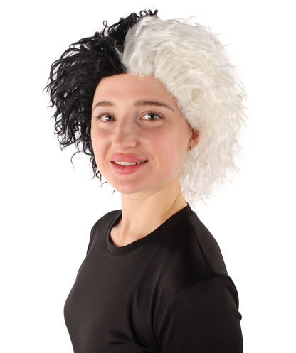 Women’s Black & White Two-toned Curly Wig | Breathable Capless Cap | Flame-retardant Synthetic Fiber