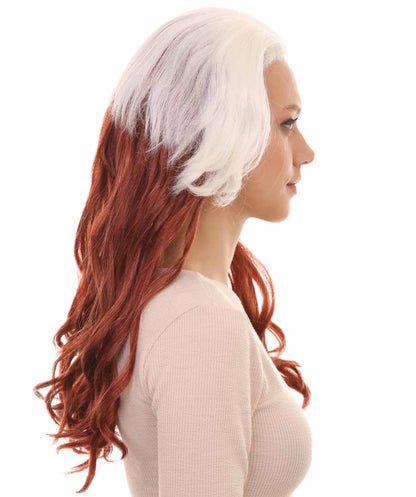 Womens Superhero Curly Long Wig | White & Brown TV/Movie Wigs | Premium Breathable Capless Cap