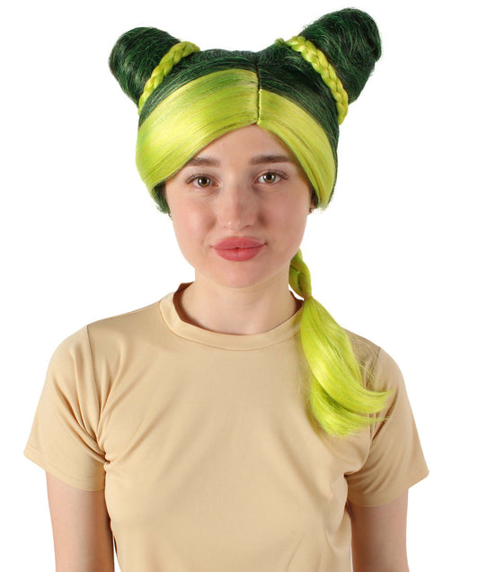 Women's Japanese Manga Anime Cujoh Stone Green Wig with Buns