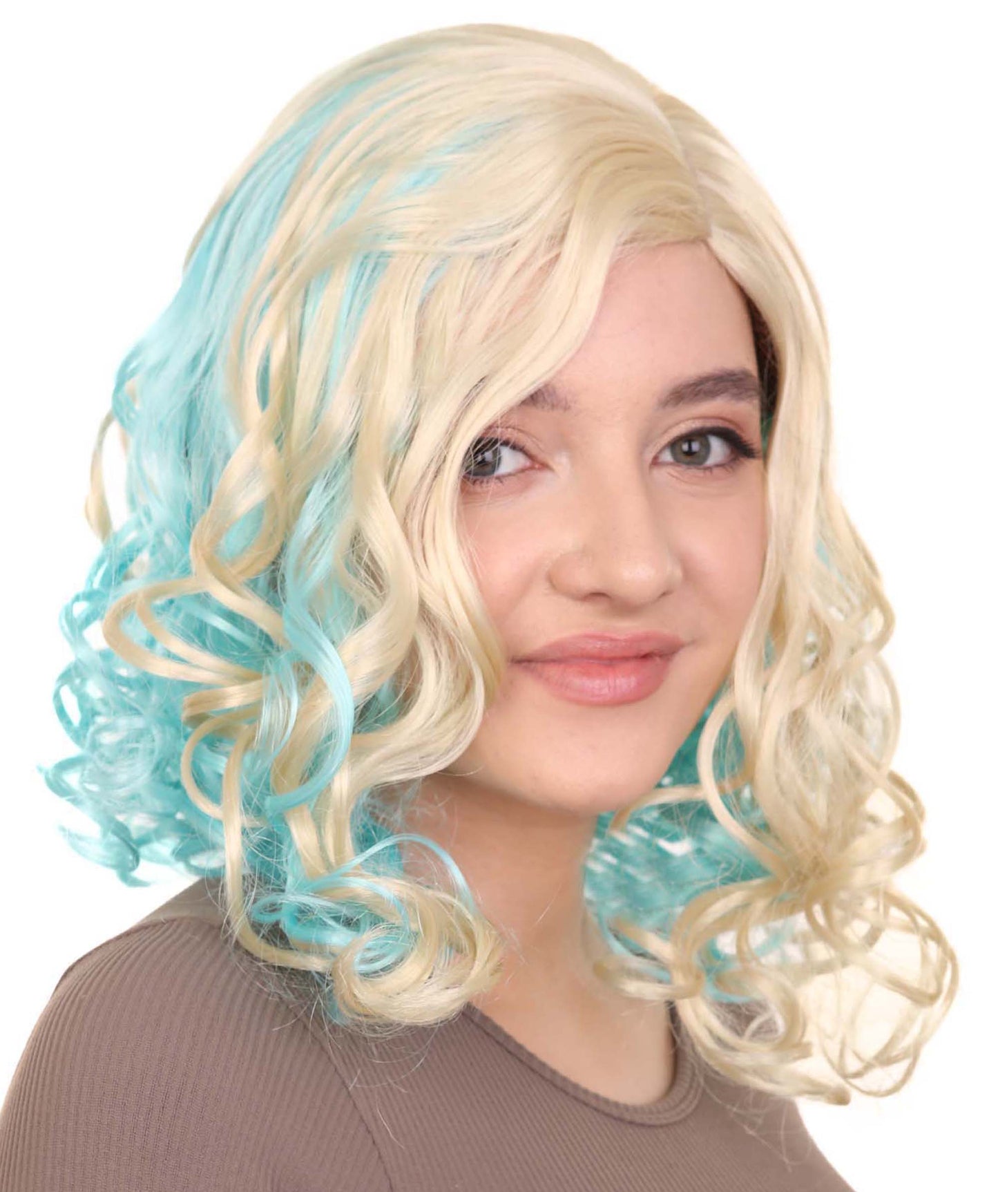 Women's Monster Animated Blue Wig , Gold Sky Blue Fancy Halloween Wig , Premium Breathable Capless Cap