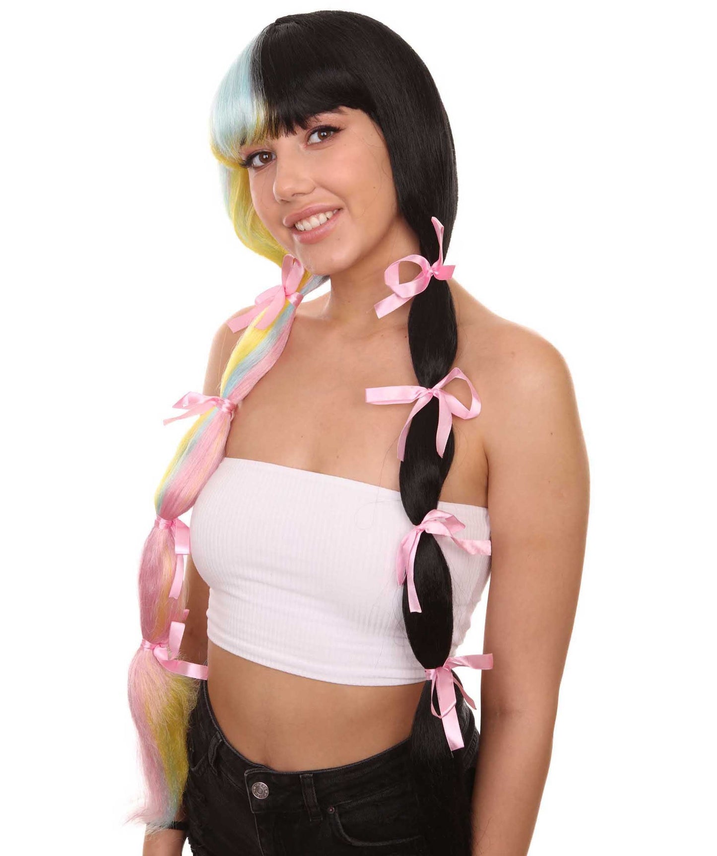 Women's Tricolor Pastel Pigtails with Dolly Pink Ribbons | Nunique