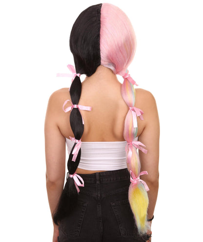 Women's Tricolor Pastel Pigtails with Dolly Pink Ribbons | Nunique