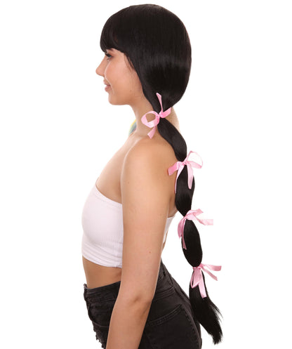 Women's Tricolor Pastel Pigtails with Dolly Pink Ribbons | Nunique