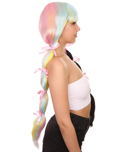 Women's Tricolor Pastel Pigtails with Dolly Pink Ribbons | Nunique