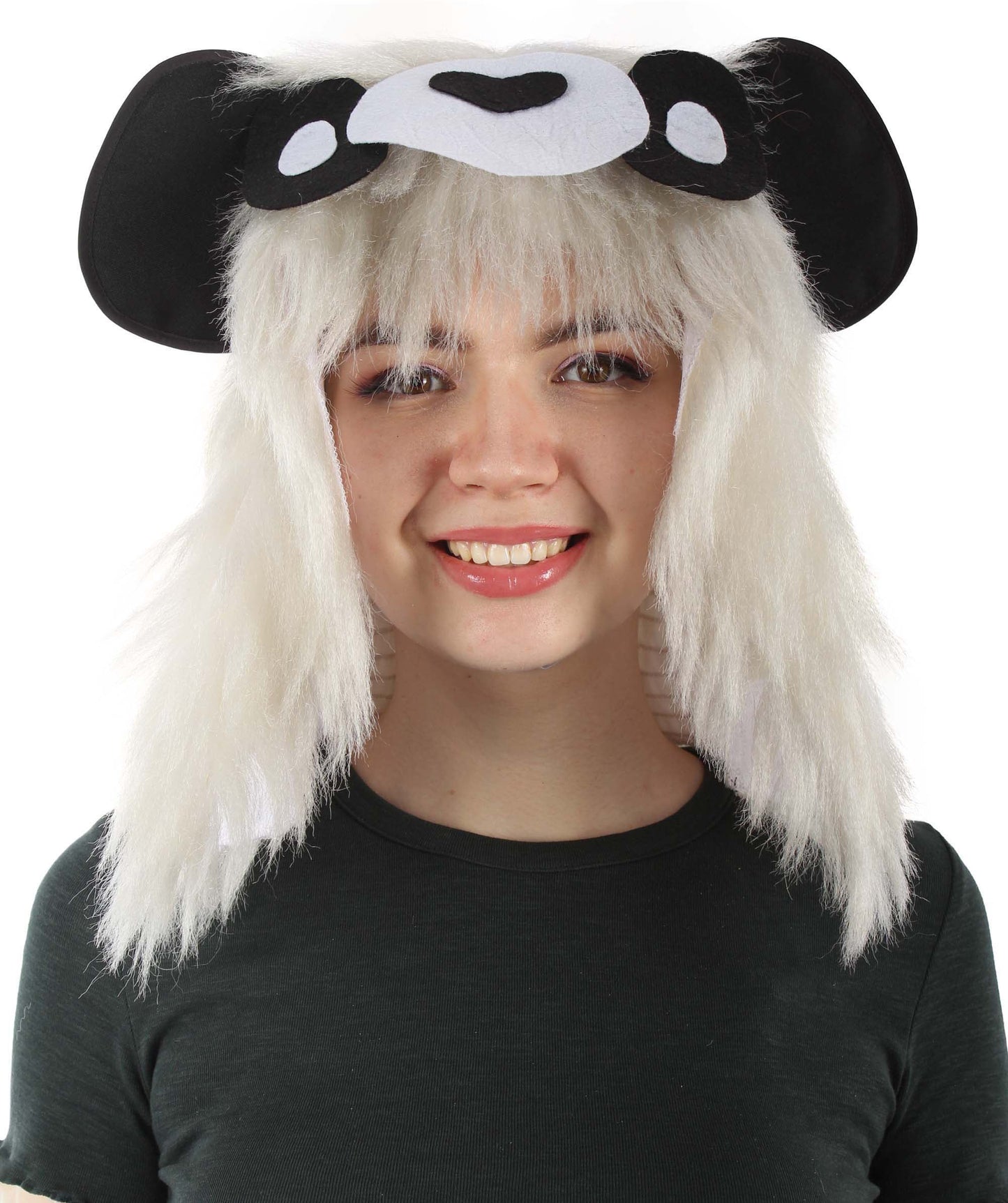 HPO White and Black Panda wig with Hoodie - Long Synthetic Fibers