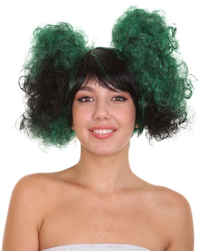 Zombie Afro Puff Unisex Wig | Green Black Sexy Halloween Wigs | Premium Breathable Capless Cap