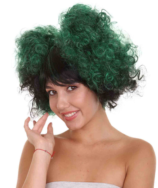 Zombie Afro Puff Unisex Wig | Green Black Sexy Halloween Wigs | Premium Breathable Capless Cap