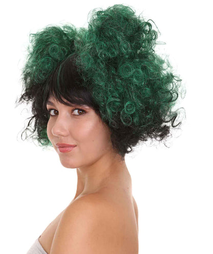 Zombie Afro Puff Unisex Wig | Green Black Sexy Halloween Wigs | Premium Breathable Capless Cap