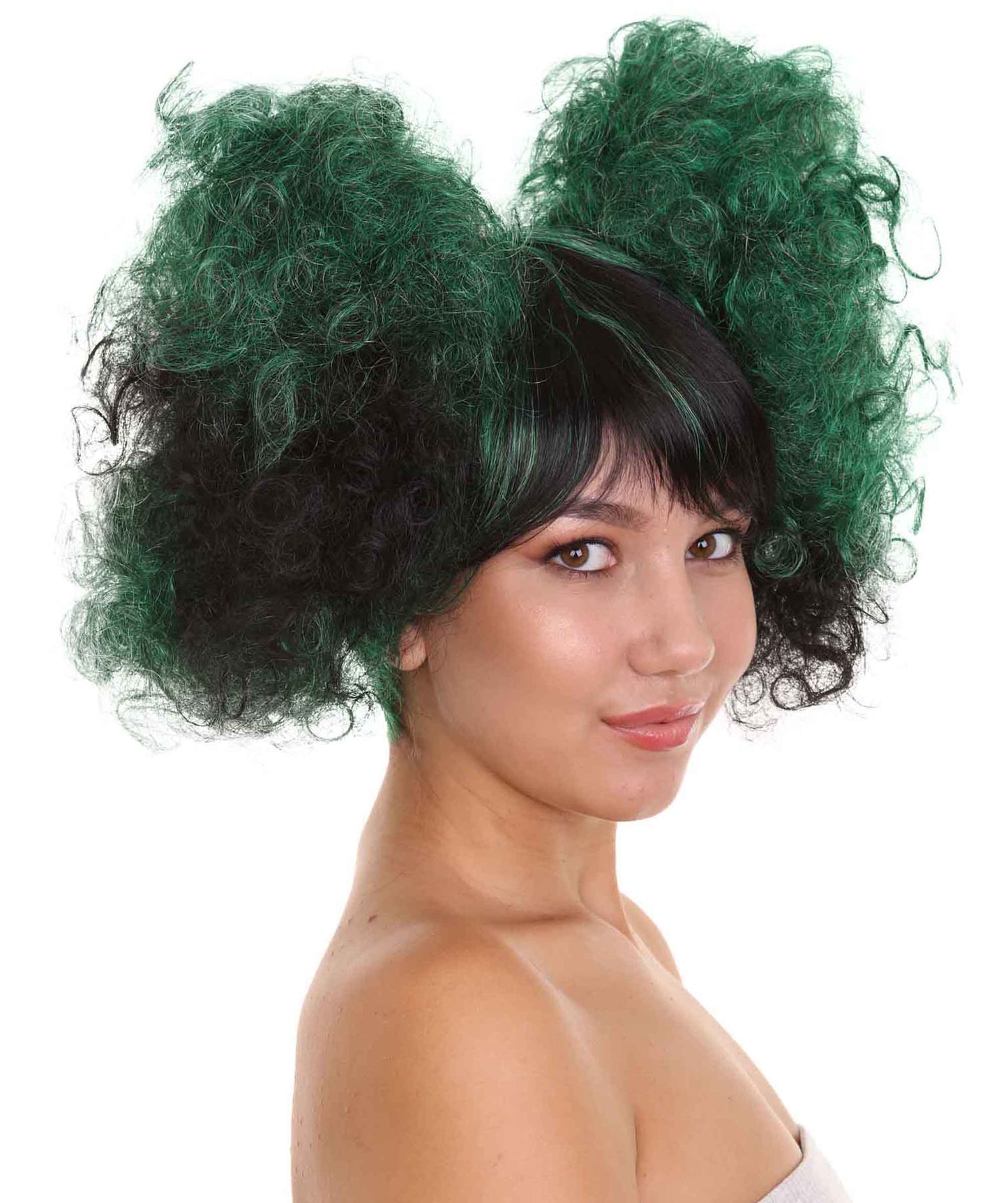 Zombie Afro Puff Unisex Wig | Green Black Sexy Halloween Wigs | Premium Breathable Capless Cap