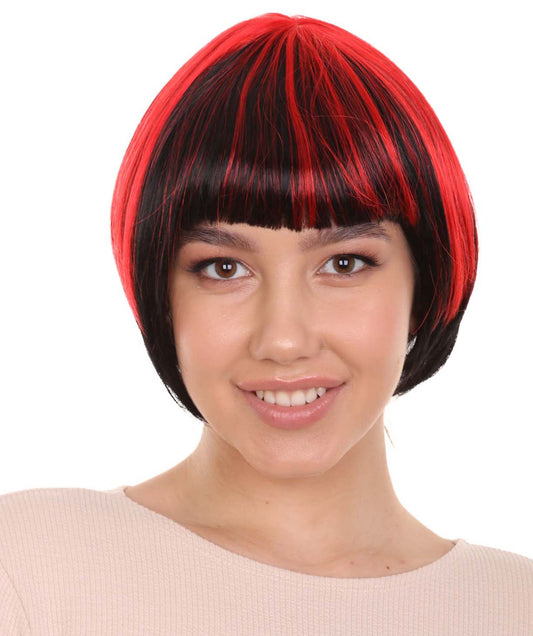 Quirky Bob Women's Wig | Red Black Party Ready Halloween Wig | Premium Breathable Capless Cap