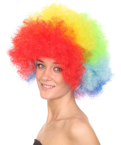 Rainbow Afro Clown Unisex Wig | Colorful LGBT Pride Super Sized Jumbo Wig | Premium Breathable Capless Cap