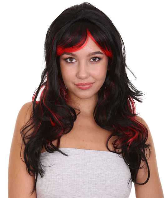 Black & Red Long Curly Cosplay Wig