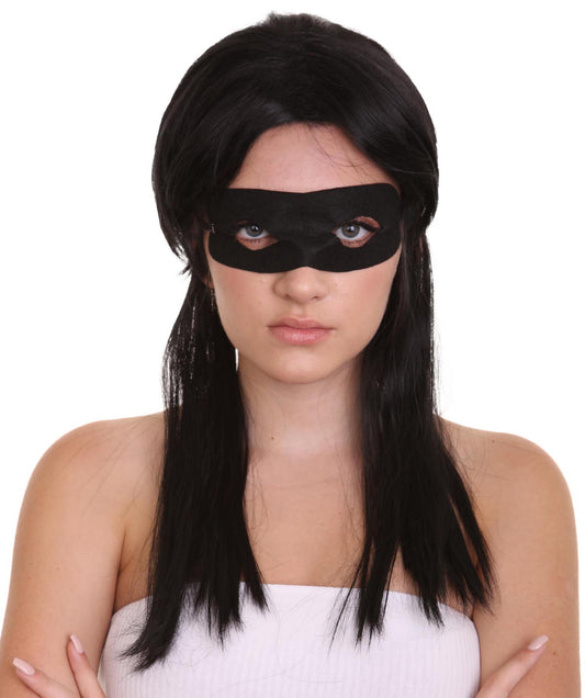 Black Wig with Mask Set