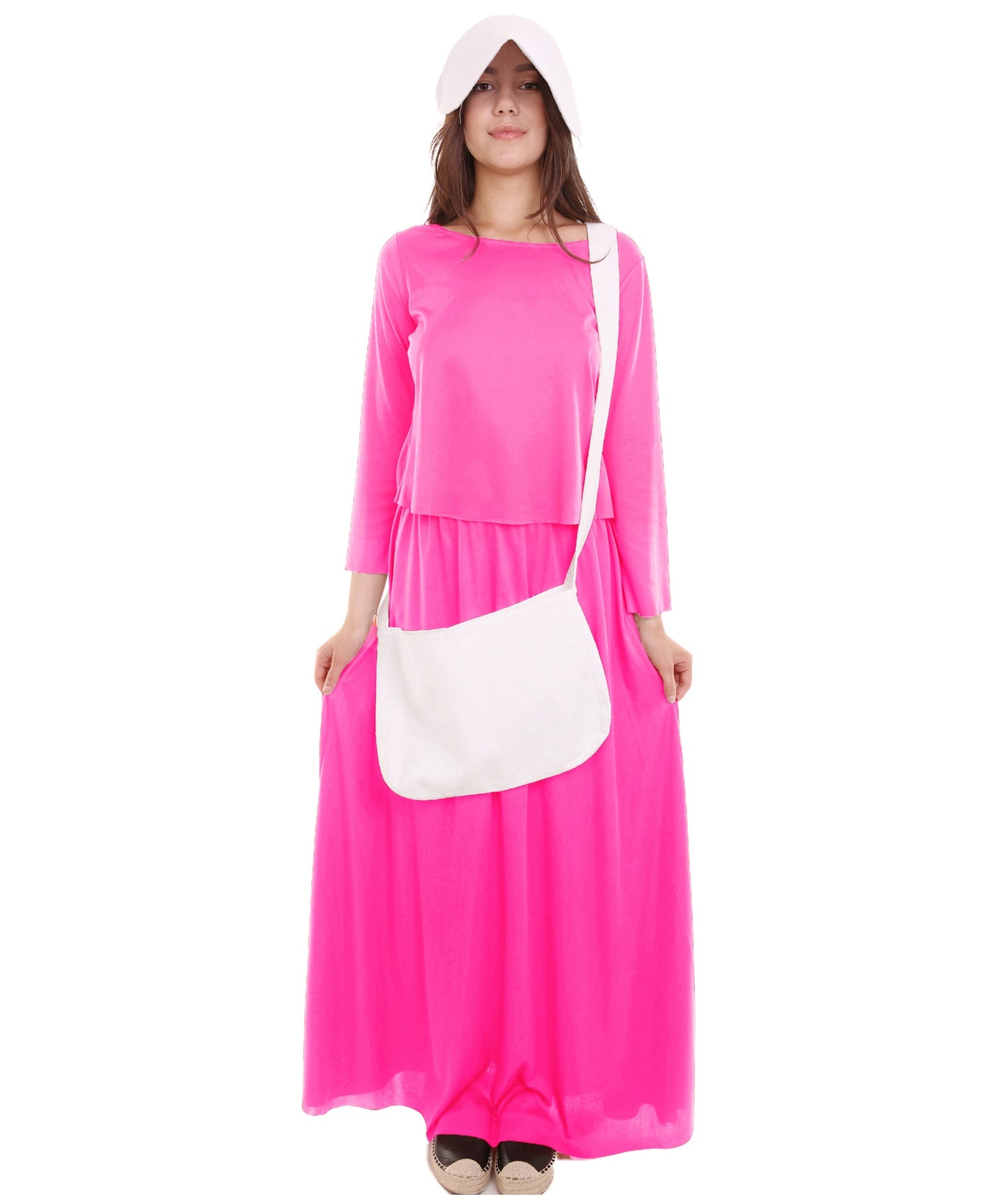 Women's Dress Handmaid Dress with Bag and Bonnet Costume | Fuchsia Fancy Costume