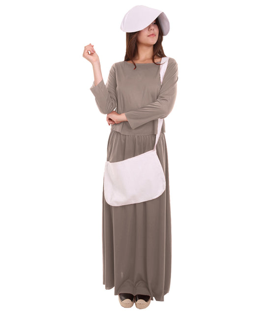 Women's Dress Handmaid Costume with Bag and Bonnet | Grey Fancy Costume