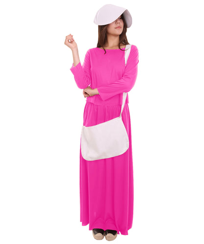 Women's Dress Handmaid Dress with Bag and Bonnet Costume | Fuchsia Fancy Costume