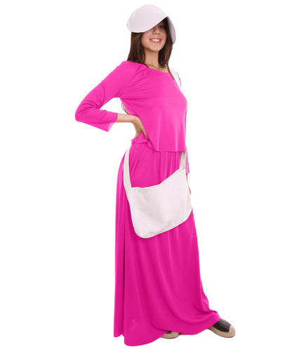 Women's Dress Handmaid Dress with Bag and Bonnet Costume | Fuchsia Fancy Costume