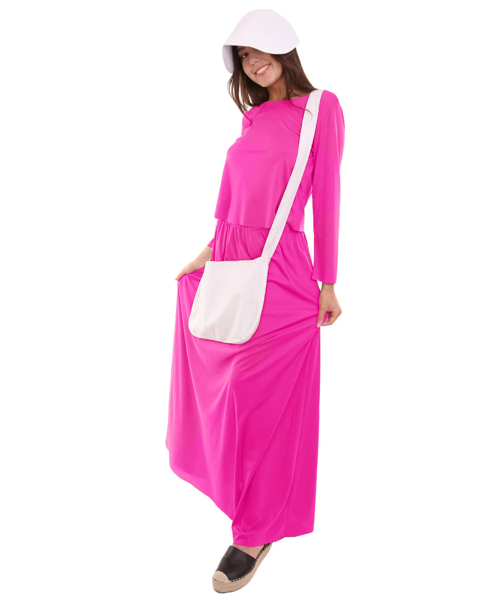Women's Dress Handmaid Dress with Bag and Bonnet Costume | Fuchsia Fancy Costume