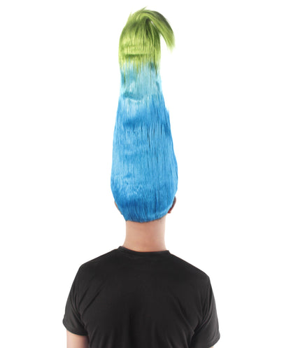 Men's Blue Green Pointy Zen Troll Wig with Blue Eyebrows, Synthetic Soft Fiber hair, Perfect for your next Halloween Festival and Holiday Party!