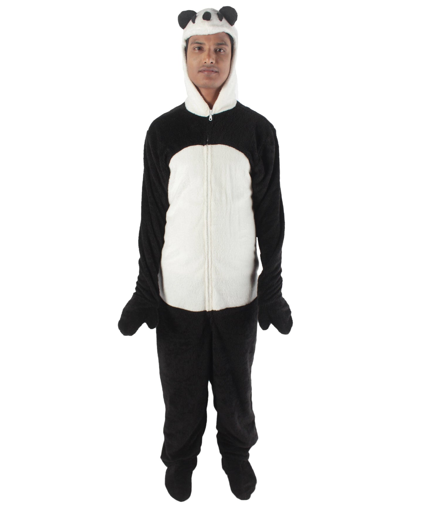 Men's Black and White Straight Long Jumpsuit Panda Costume Bundle