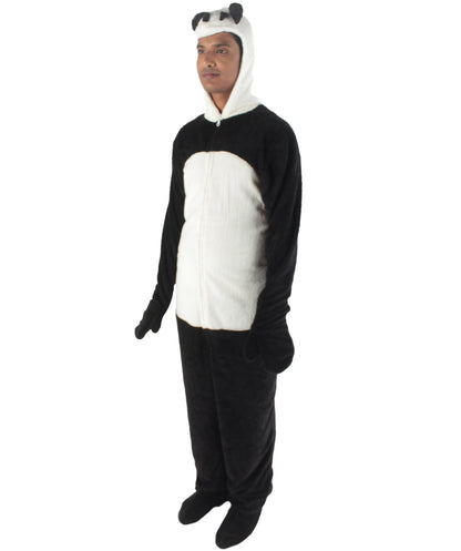 Men's Black and White Straight Long Jumpsuit Panda Costume Bundle