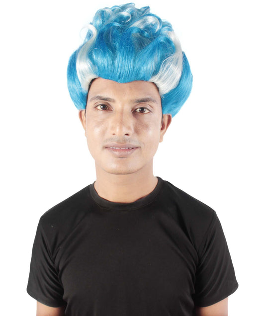 Blue & Mixed White Superhero Halloween Doctor Wig