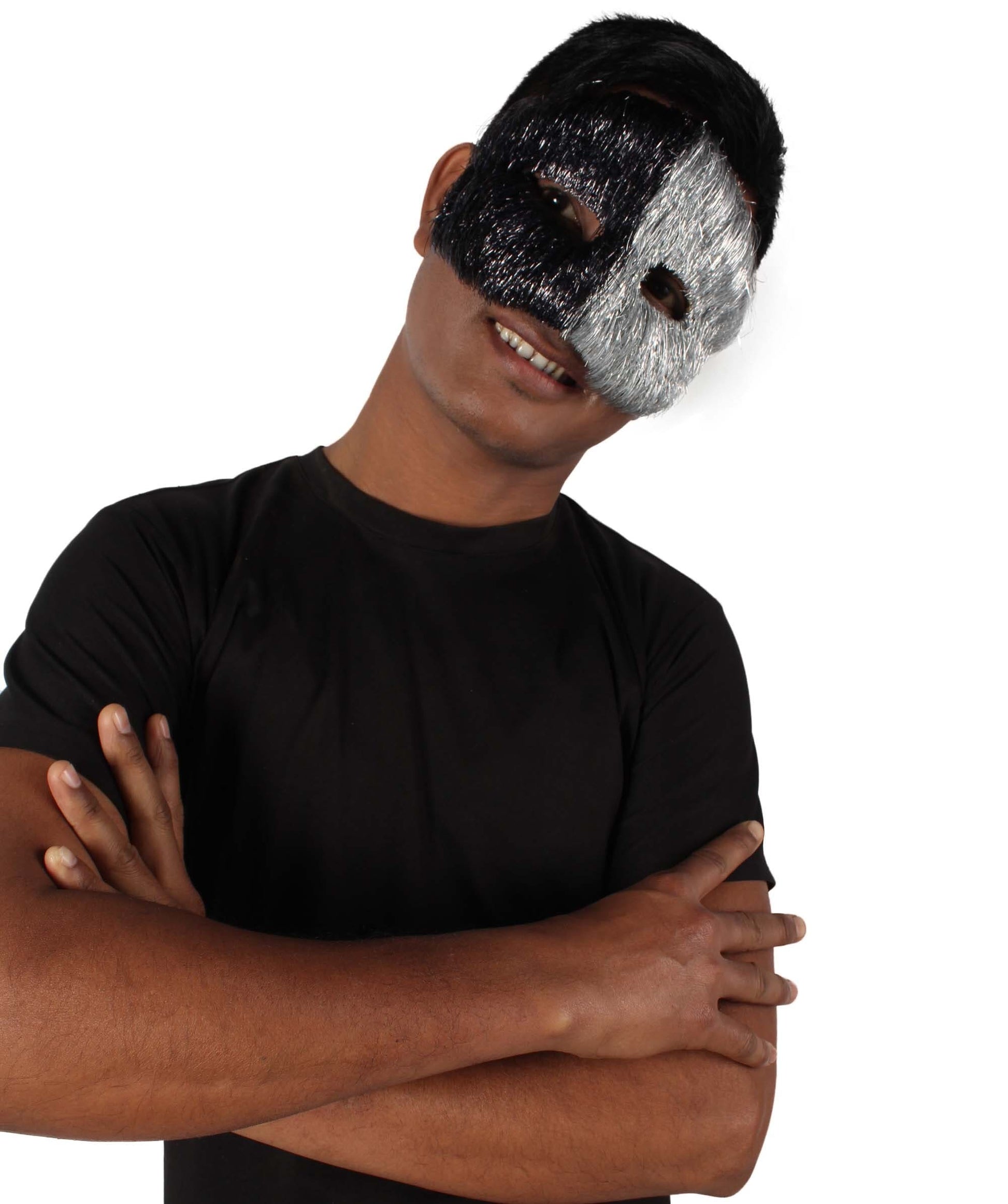 Black & Silver Tinsel Unisex Cosplay Ball Party Carnival Eye Mask