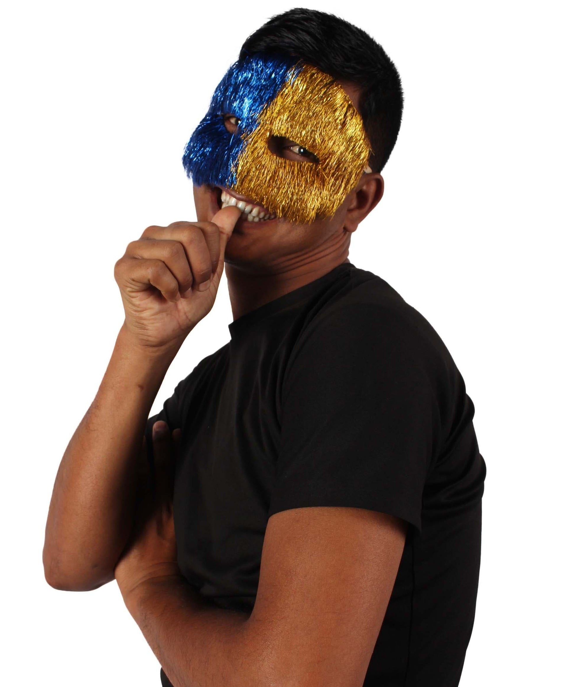 Gold & Blue Tinsel Unisex Cosplay Ball Party Carnival Eye Mask