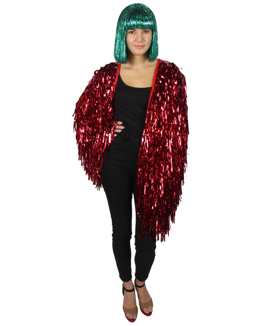 Red Tinsel Unisex Festival Carnival Thick Tinsel Jacket