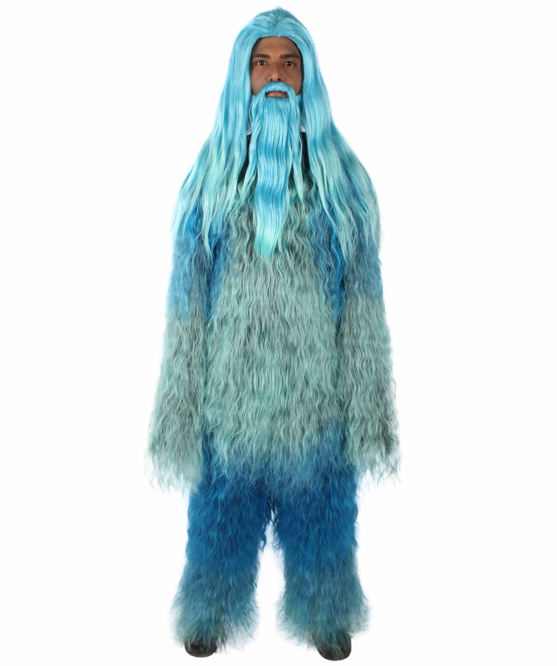 Blue Unisex Bigfoot Horror Wig with Mustache and Beard Bundle