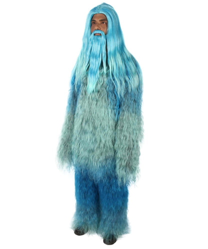 Blue Unisex Bigfoot Horror Wig with Mustache and Beard Bundle