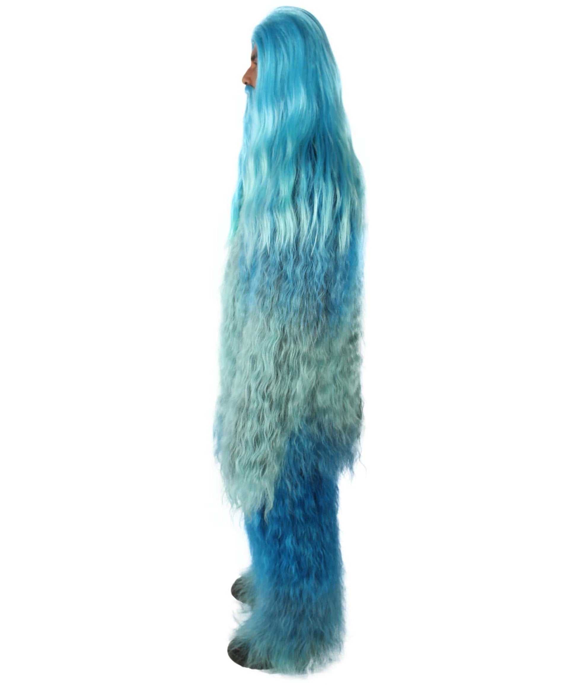 Blue Unisex Bigfoot Horror Wig with Mustache and Beard Bundle