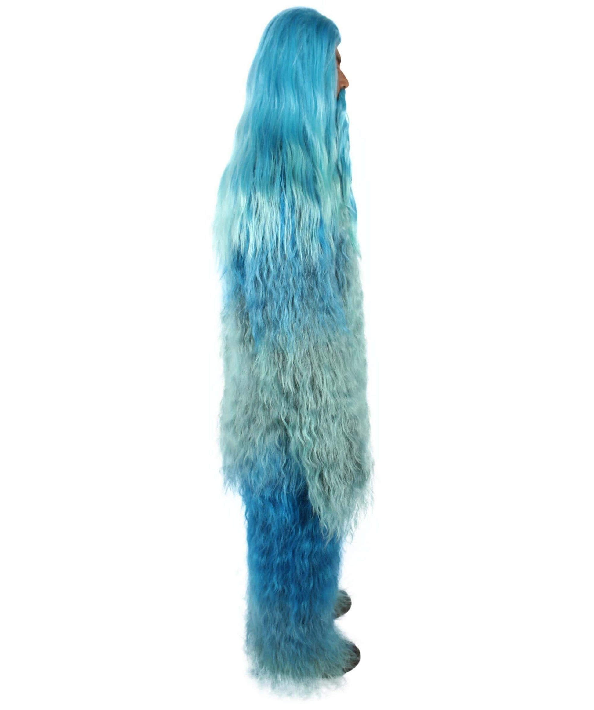 Blue Unisex Bigfoot Horror Wig with Mustache and Beard Bundle