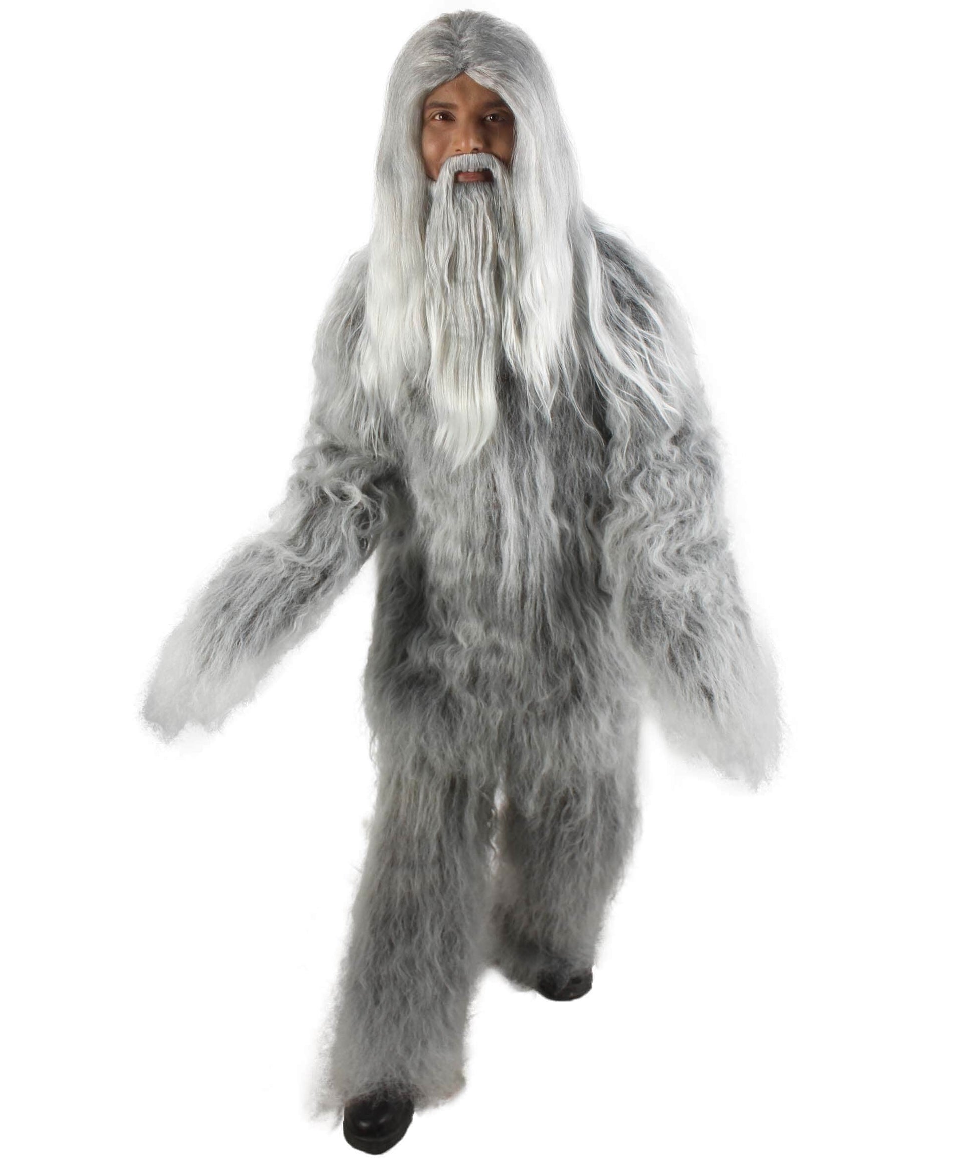 Grey Unisex Bigfoot Horror Wig with Mustache and Beard Bundle