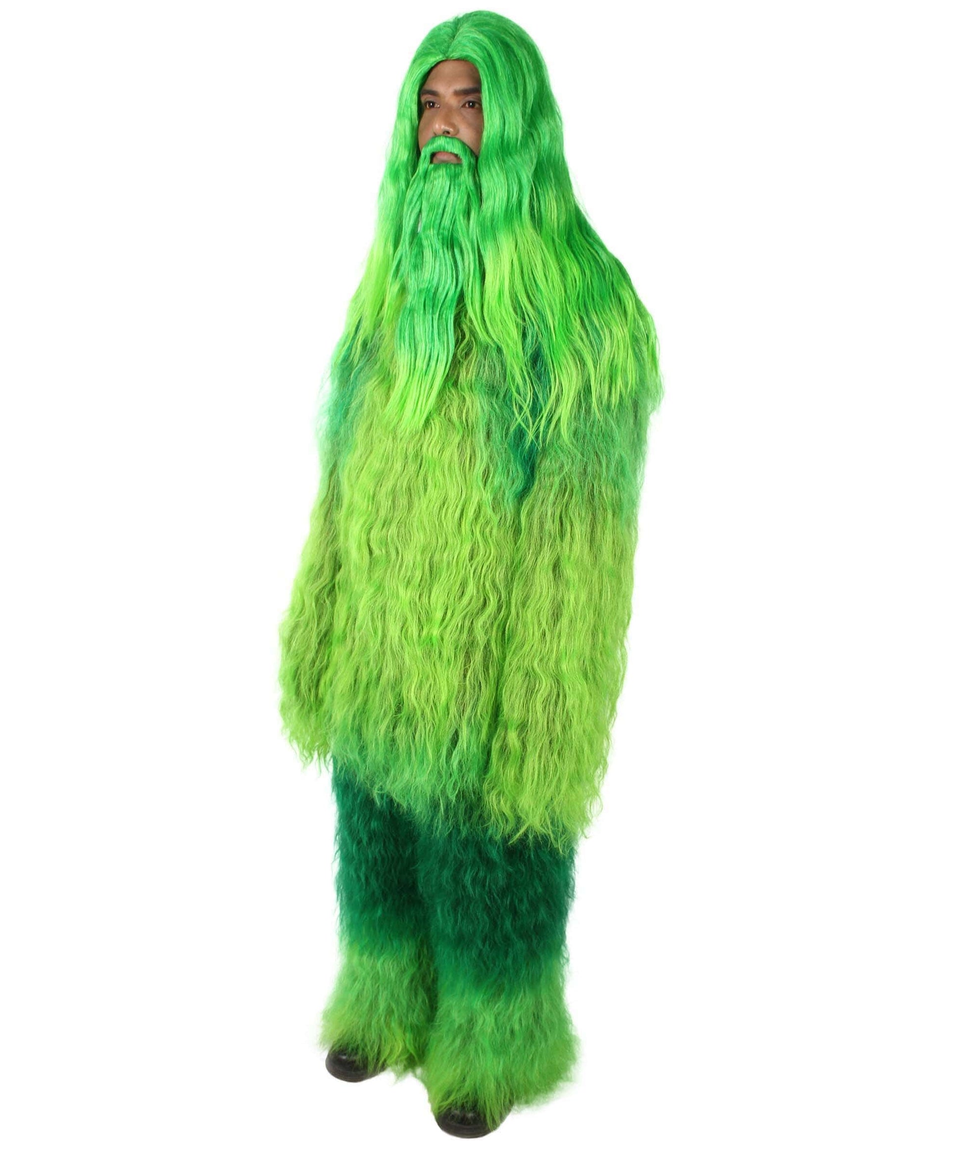 Green Unisex Bigfoot Horror Wig with Mustache and Beard Bundle