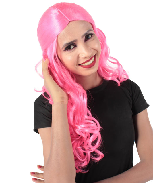 Dark Pink Long Curly Colorful Cosplay Base Wig