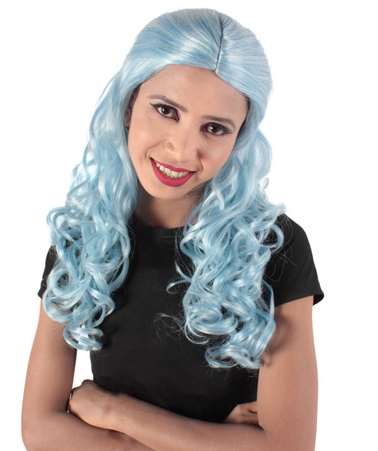 Ice Blue Blend  Long Curly Colorful Cosplay Base Wig