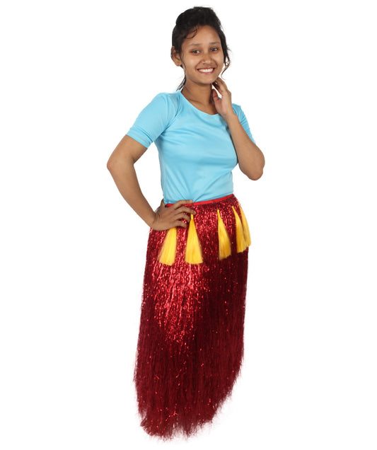 Red Hawaiian Tinsel Hula Grass Skirt CostumeBlue 