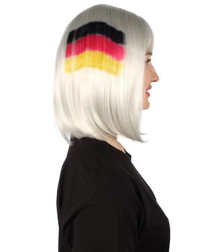 Women’s Flag-themed Medium Length Bob Wig with Bangs for Sporting Events, Multiple Countries Option, Flame-retardant Synthetic Fiber Wigs | HPO