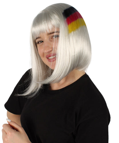 Women’s Flag-themed Medium Length Bob Wig with Bangs for Sporting Events, Multiple Countries Option, Flame-retardant Synthetic Fiber Wigs | HPO
