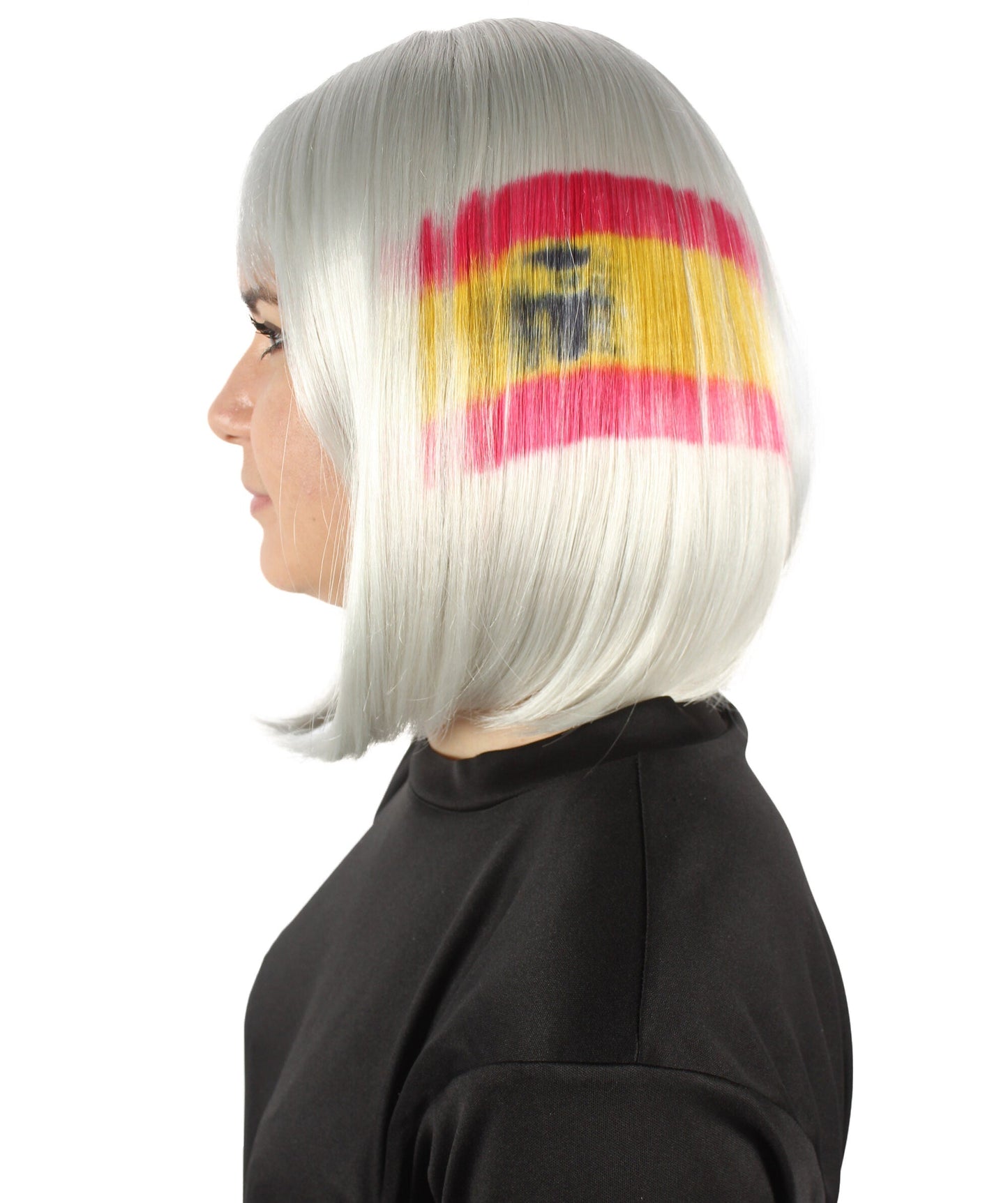 Women’s Flag-themed Medium Length Bob Wig with Bangs for Sporting Events, Multiple Countries Option, Flame-retardant Synthetic Fiber Wigs | HPO